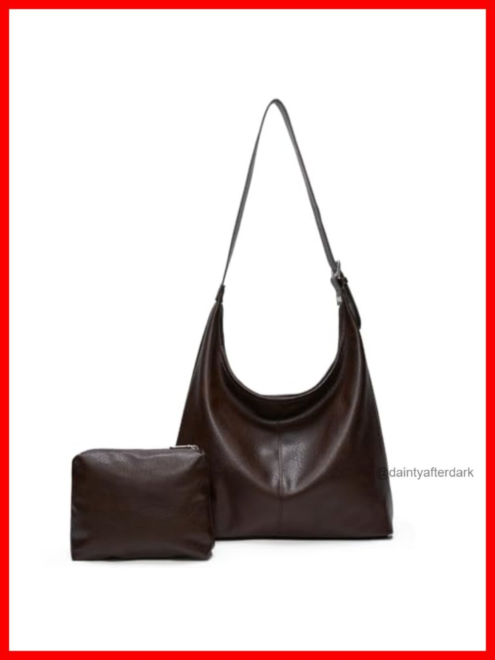 Vegan Leather Slouchy Hobo Shoulder Bag with Pouch